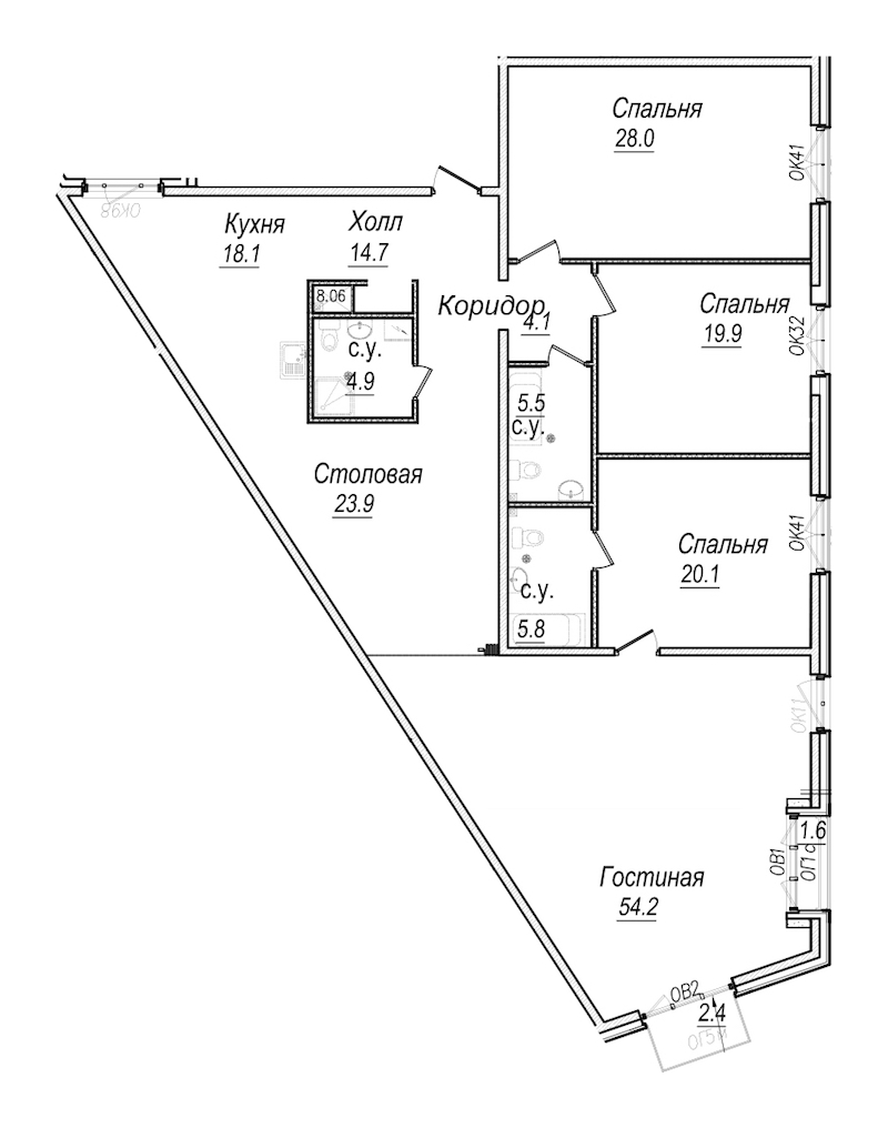 4-комнатная квартира 200.7 м², 6/8 эт., Комплекс апартаментов «Meltzer Hall»